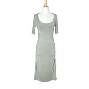 REBECCA TAYLOR Ruched Scoop Neck MIDI‎ Dress Sage Green Casual T-Shirt Modal S